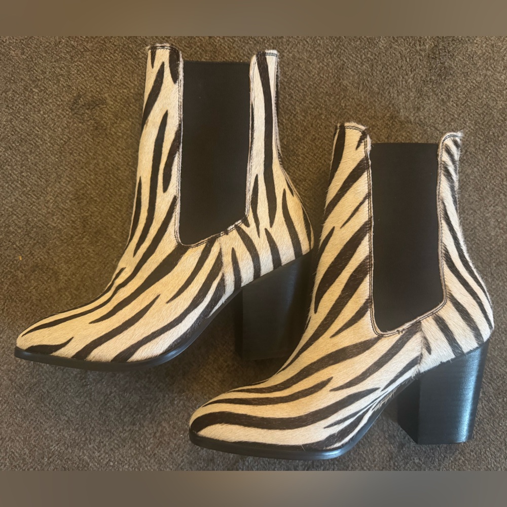 Vintage Zebra Haircalf Chelsea Boots‎ | Chunky Heel | Size 7 - Picture 4 of 16
